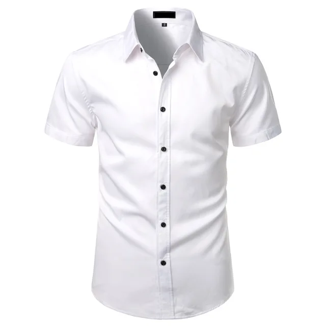White Mens Bamboo Fiber Dress Shirts 