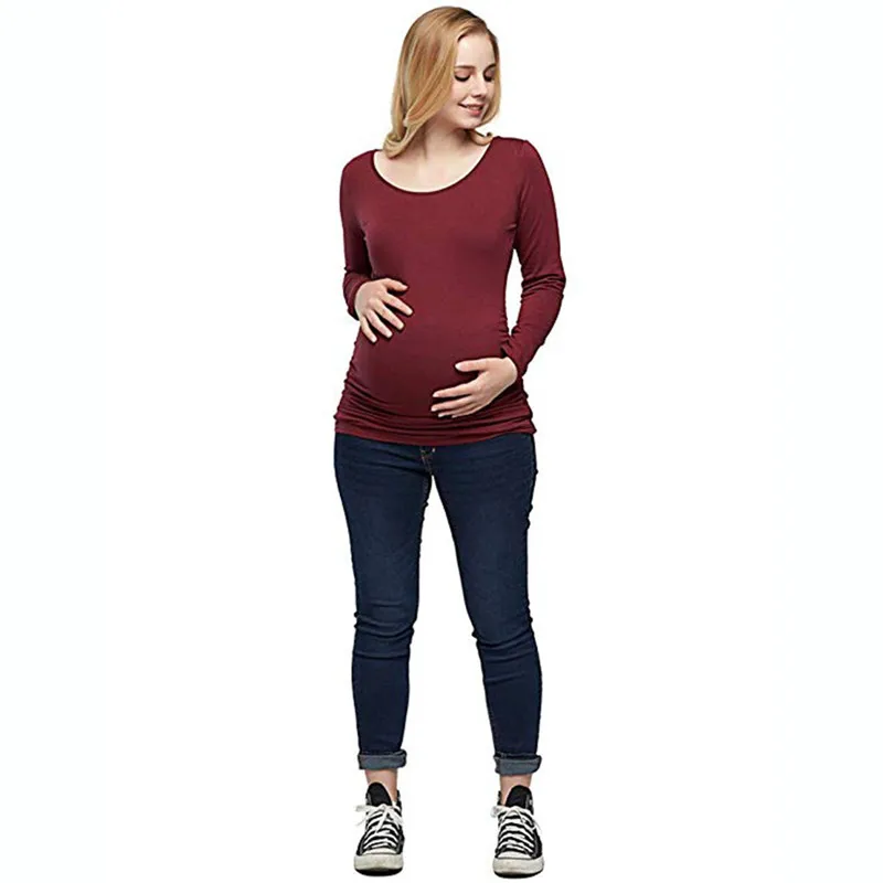 LONSANT женская повседневная одежда для беременных топы Одежда для мамы лестная Футболка для беременных с длинным рукавом и глубоким вырезом