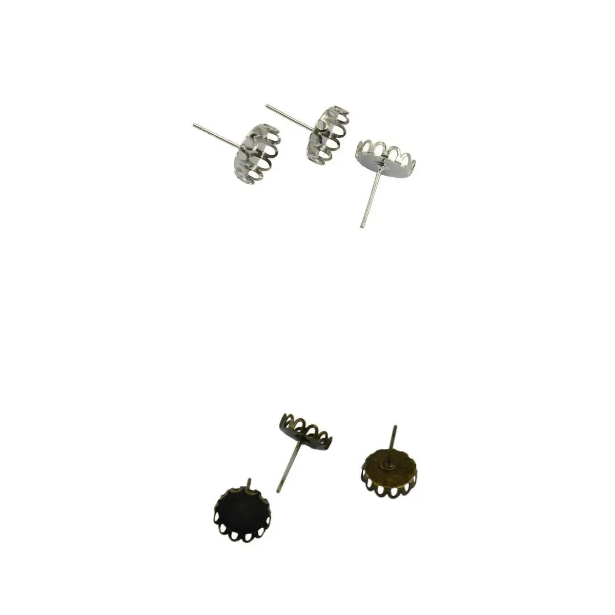 40Pcs 10mm Filigree Cabochon Ear Studs Blank Bezel Setting silver color & Bronze