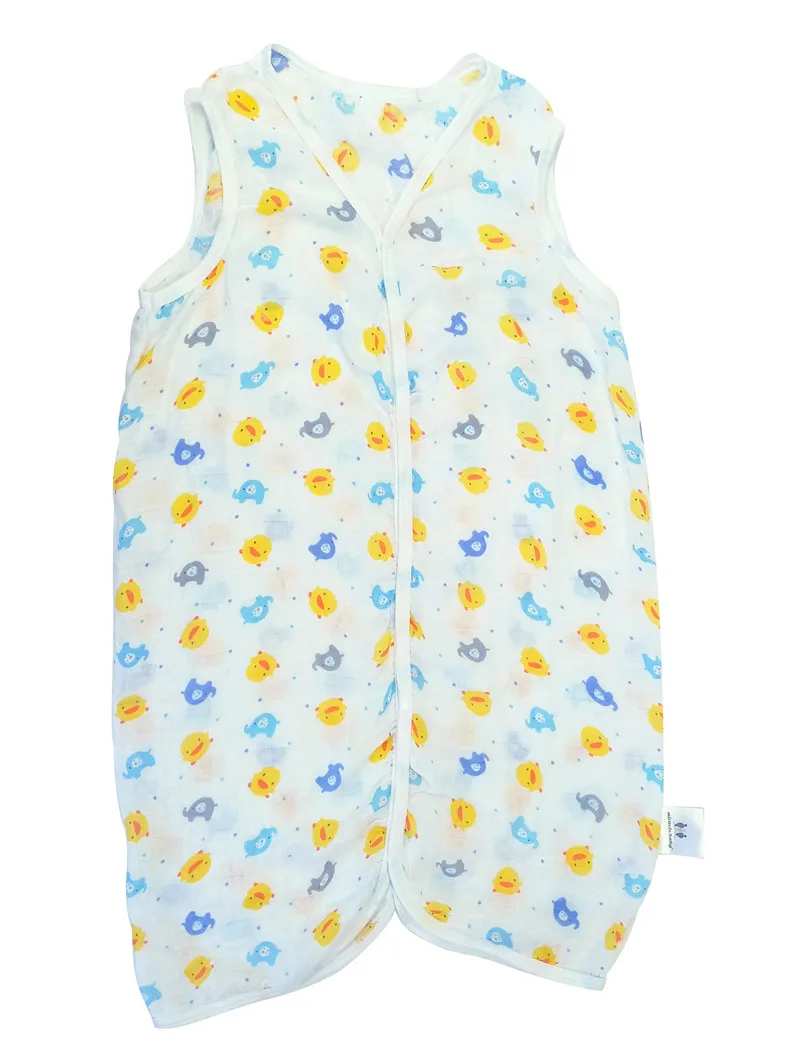 Хлопковый спальный мешок унисекс для малышей; мягкая детская одежда для сна из газовой ткани; детский жилет без рукавов; Детские спальные мешки с разрезом для ног - Цвет: Light Blue Duck