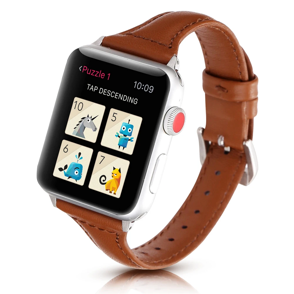 Ремешок кожаный для Apple Watch SE Band Series 6 5 4 3 2 модный тонкий браслет iWatch 40 мм 44 38 42