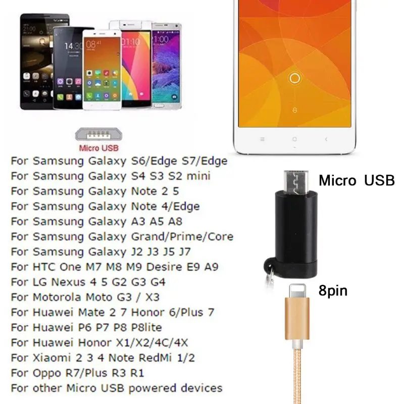 Сплав функция &quotантипотеря 8 контактный Lightning (мама) Micro USB разъем адаптера