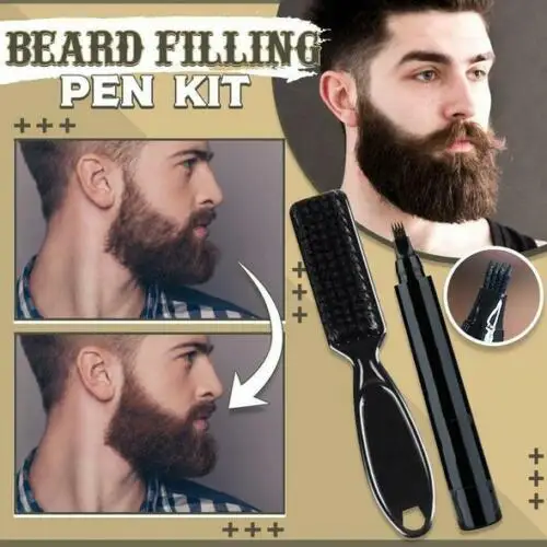 Kit de pluma de llenado de barba para hombre, lápiz de barbero con cepillo, herramienta de estilismo para cejas, grabado de pelo Facial, forma de reparación de bigote