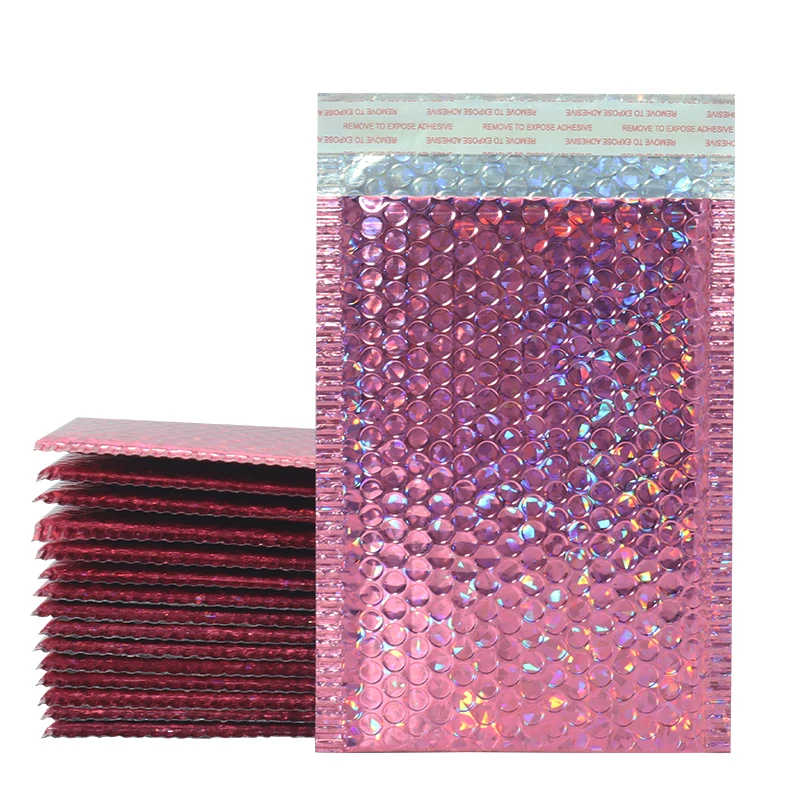 Burbuja holográfica de 10 Uds., bolsas de regalo para maquillaje, Glamour, embalaje colorido, envío acolchado, sobre de correo