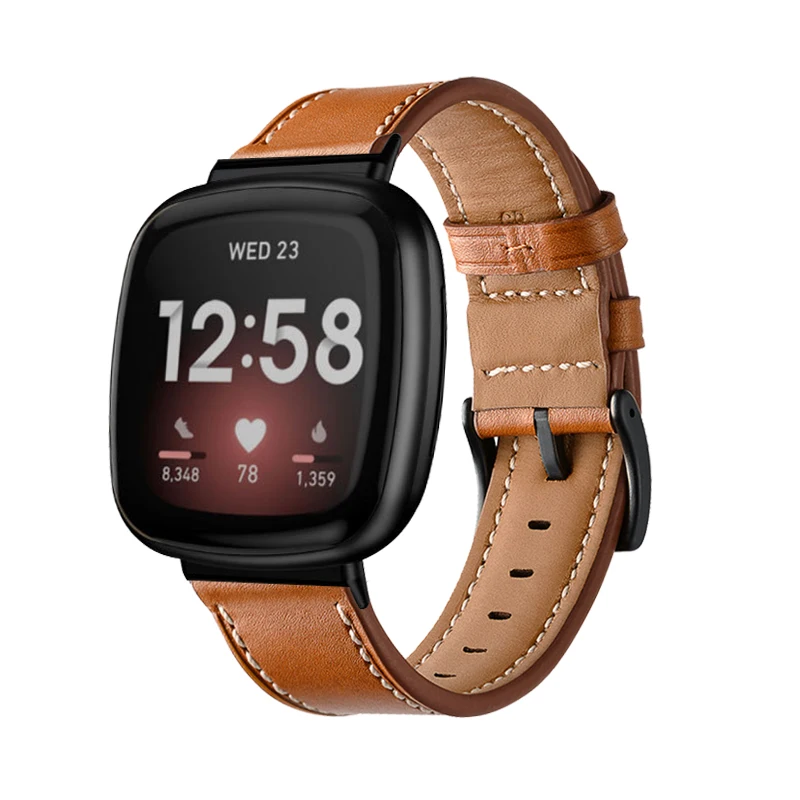 Leather Ventilation Bracelet Strap For Fitbit Versa 2 3 Sense Band Loop Genuine Leather Smart Watch Strap Replacement 