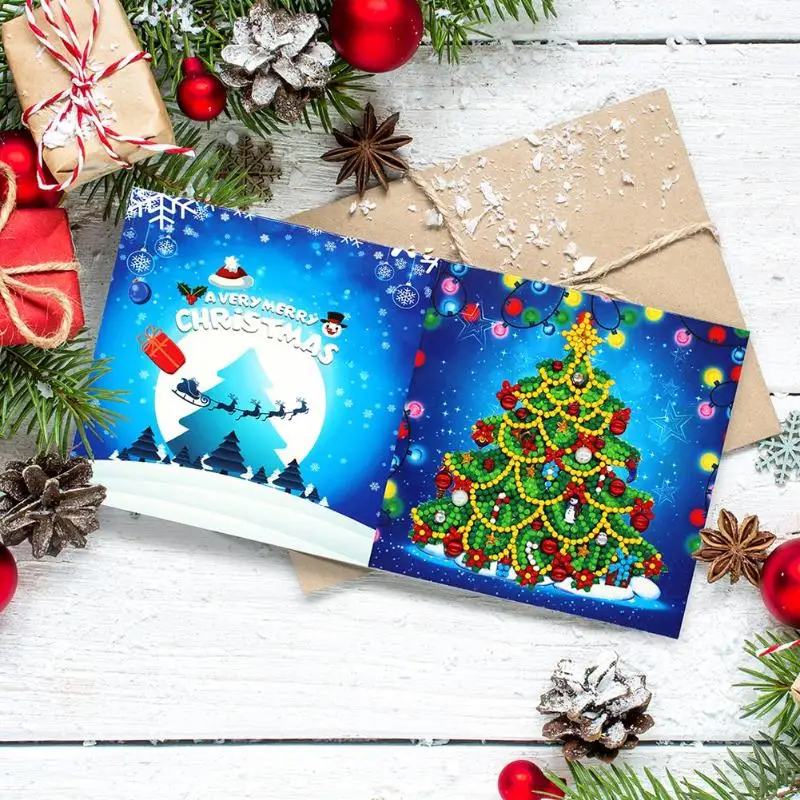 8pcs 5D DIY Special Drills Diamond Painting Greeting Card Christmas Cards Postcards Birthday Xmas Gift for Girls Navidad