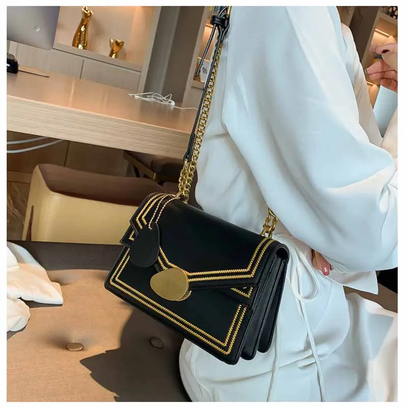 MSGHER Embroidery Thread Flap Women Bag Summer Gold Fashion Metal Sheet Hasp French Style Vintage Crossbody Female Bag WB2865