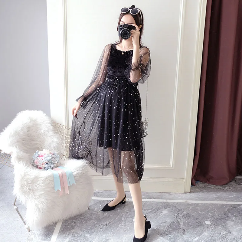 Yarn Gauze Princess Maternity Dresses Pregnancy Clothes For Pregnant Women Dress Elegant Sexy Sequins Vestido Maternity Clothing