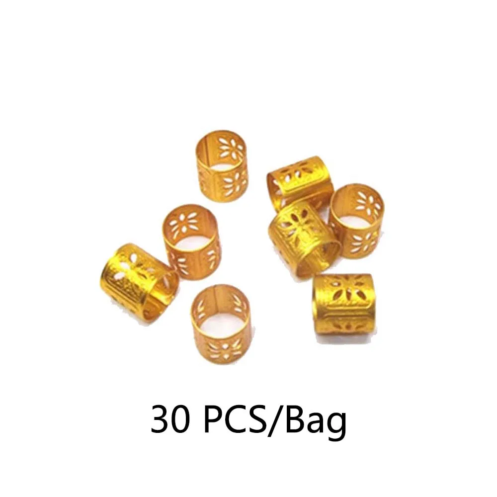 gold 30 шт. волосы Dread косы бусины регулируемые манжеты заколки для волос Аксессуары Металлическая Трубка кольцевой замок инструмент для укладки Шарм ювелирные изделия - Цвет: gold