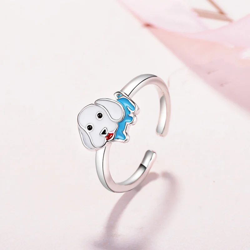 

Authentic 100% 925 Sterling Silver Cute Little Dog Open Finger Rings For Women Sterling Silver Animal Jewelry