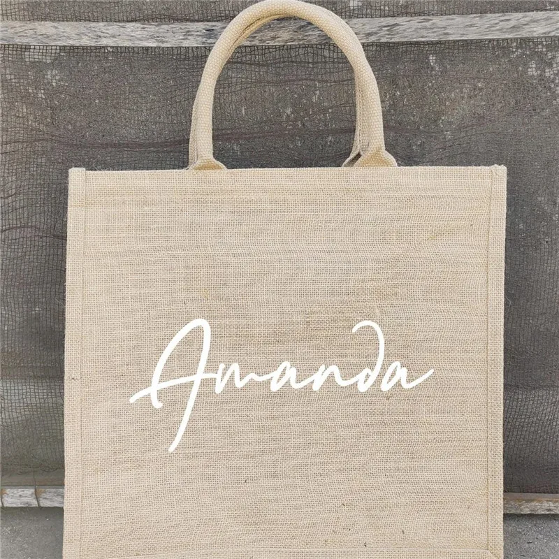 

Burlap Tote Bags Personalized Bridesmaid Gift Bag Custom Name Bachelorette Party Beach Jute Bag Mother of Bride Wedding Favors