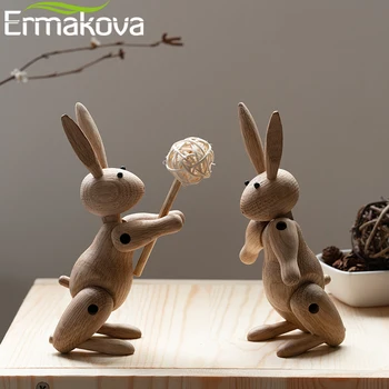 

ERMAKOVA Nordic Wood Carved Miss Rabbit Statue Joint Puppet Flexible Figurine Perfect for Home Decoration Gift or Collection