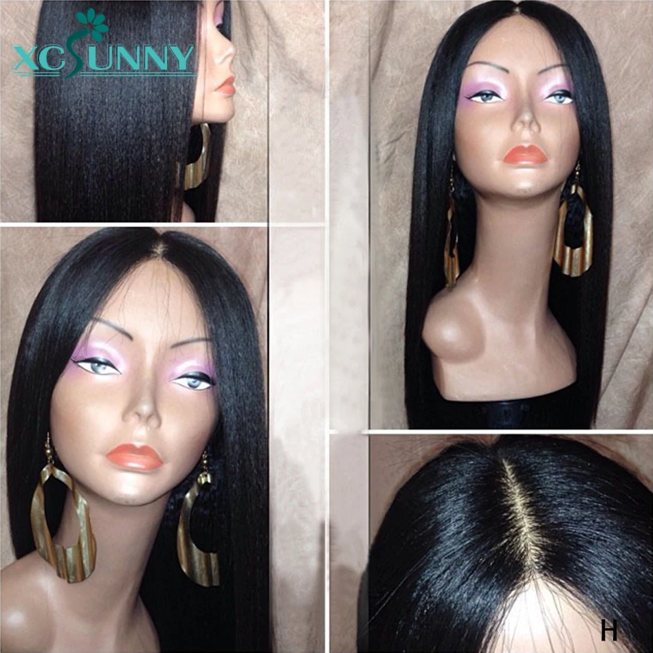 Yaki Straight 13x6 Lace Front Human Hair Wigs PrePlucked Lace Frontal Wig Remy Brazilian Hair 5x5 PU Scalp Top Wig xcsunny