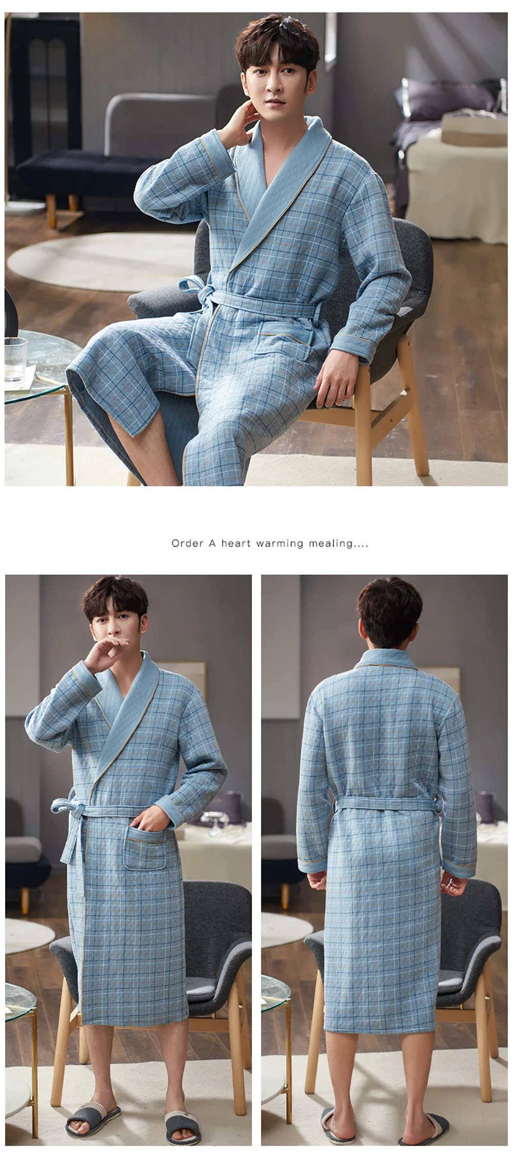 silk pj set Autumn Winter Thick Warm Men Robe Bathrobe 100%Cotton Air Interlayer Bath Sleepwear Luxury Men Kimono Solid Plaid Dressing Gown best silk pajamas