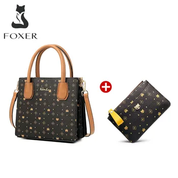 

FOXER Women's PVC Leathe Signature Crossbody Shoulder Bags Handbag Small Tote Female Classical Monogram Printing Purse