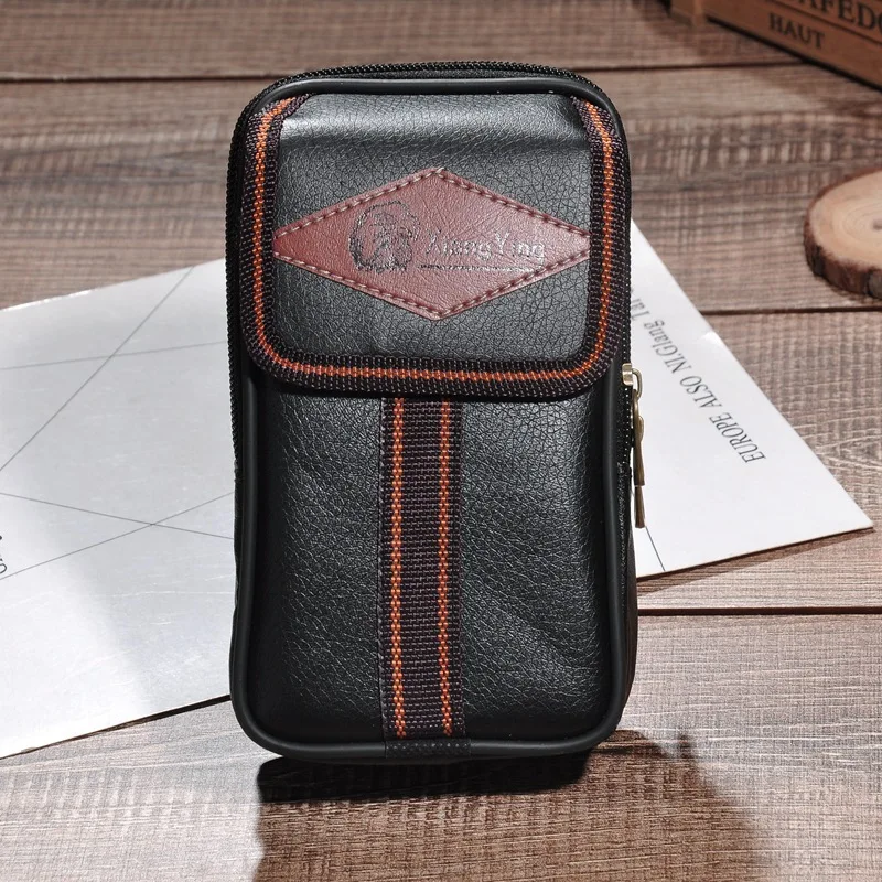 

Men Faux Leather pin tiao Verticle Mobile Phone Bag Multi-functional MEN'S Pockets Wear Leather Belt Mobile Phone Waist Bag