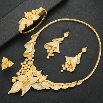 

Luxury 4PCS African DUBAI Women Bridal Wedding Jewelry Sets Luxury Cubic Zircon Crystal CZ Engagement Party Show Jewelry Sets