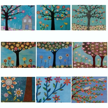 

Flower Tree Western Pad Cotton Linen Placemat InsulationOil Painting Dining Table Mat Bowls Coasters Kitchen Accessories