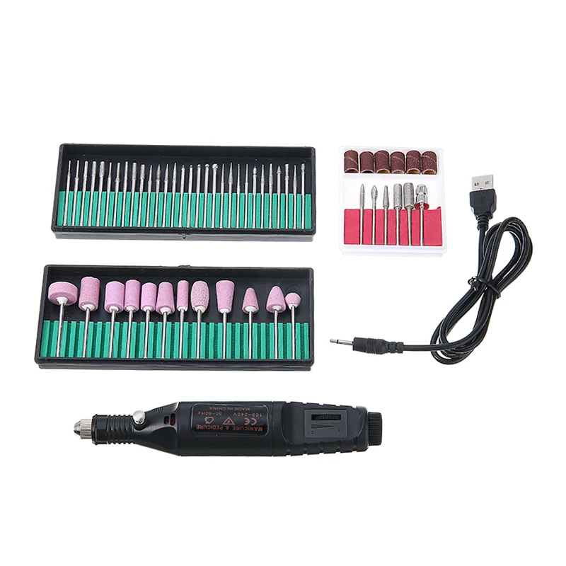 

1set Portable Electric Nail Drill Bits Cutter Diamond Bit File Polish Kit Mini Engraver Pen Polish Machine Tool