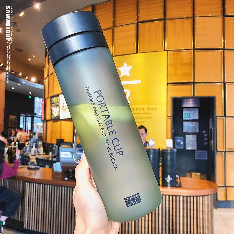 800ml-black Милые матовые бутылки с веревкой, раздел для чая, напиток, фруктовая вода, герметичные бутылки, портативные шейкеры высокой емкости, спортивные уличные чашки - Цвет: 800ml-black