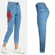 Женские джинсы с цветочной вышивкой, повседневные джинсы, джинсы для бойфрендов, джинсы женские брюки, винтажные прямые брюки