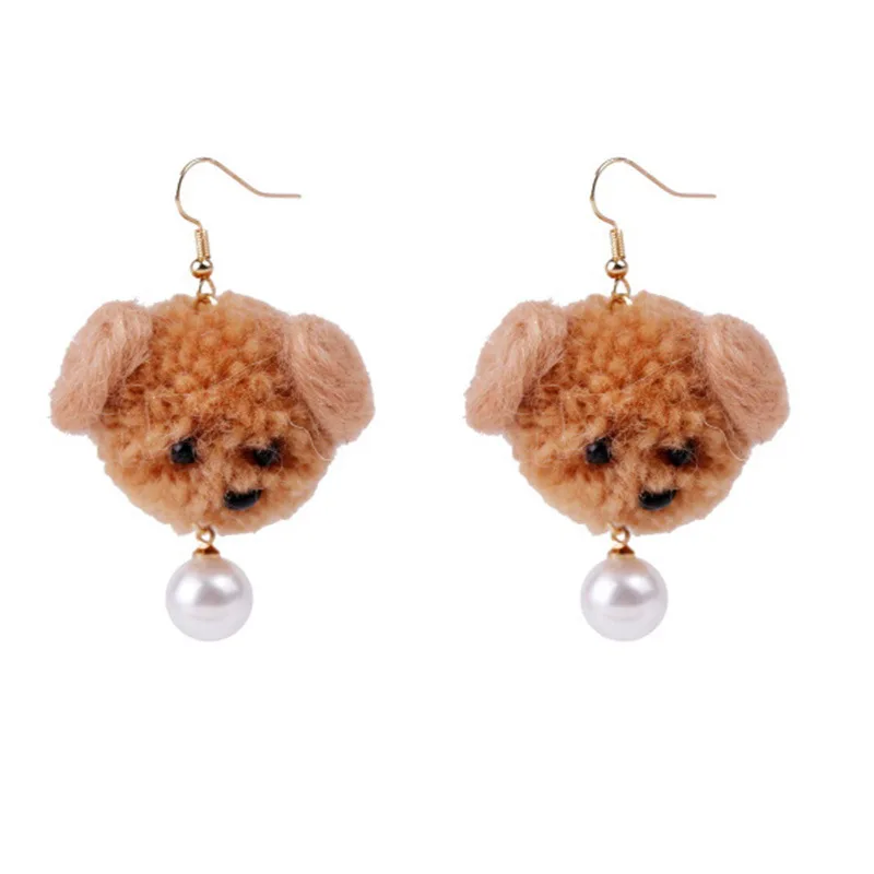 

Brincos Korean Cute Puppy Pearl Earrings Of Abb Cloth With Soft Nap On The Cross-border Manual Lovely Pendant Jewelry Brinco