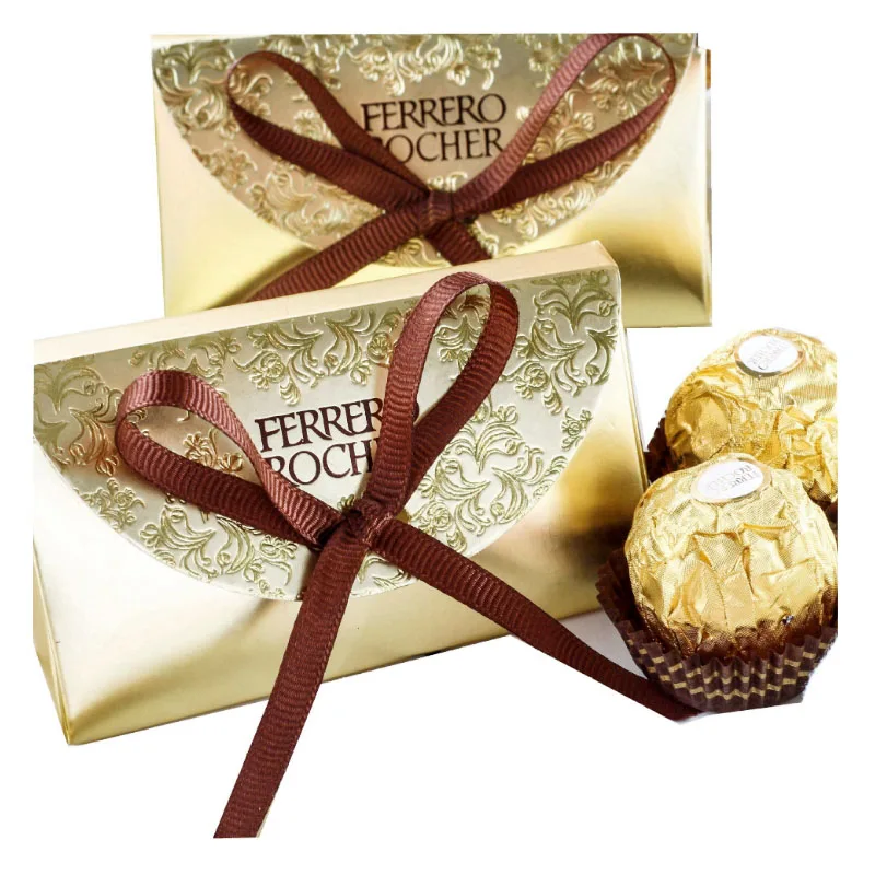 10 шт. Золотая фольга бумажная конфетная упаковочная коробка с лентами FERRERO ROCHER коробка конфет Свадебные подарочные коробки