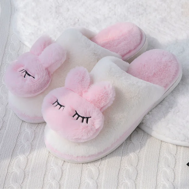 Winter Home Cotton Warm Slippers Women Men Fur Shoes Cute Non-slip Soft Sole Indoor Bedroom House Female Couples Furry Slides 2