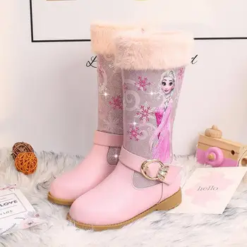 

Kids Princess shoes Children Cartoon Boots PU leather Sequin Winter Boots New girls Genuine Elsa Wool Warming boots Size 25-35