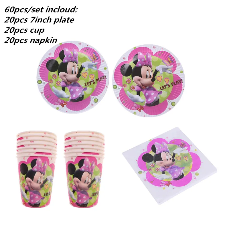 60pcs set 20 шт./партия Минни тема Микки бумажные салфетки для вечеринки с днем рождения товары для вечеринок Минни бумажные полотенца для салфеток сувениры 33*33 см - Цвет: 60pcs set
