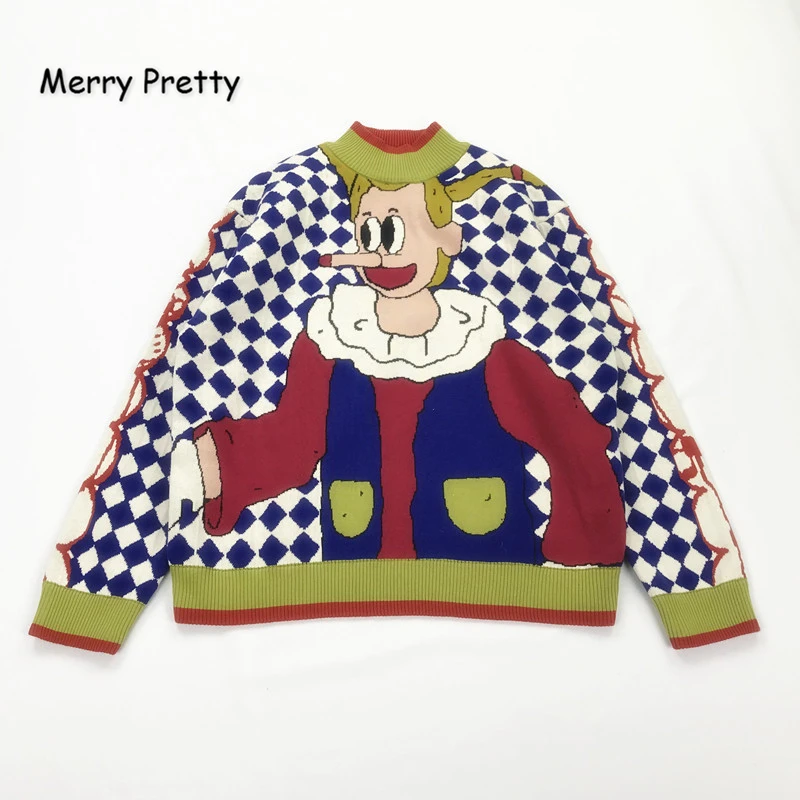 MERRY PRETTY 2020 Winter Thick Warm O-Neck Jacquard Sweater Women Cartoon Embroidery Funny Knitted Sweaters Femmf Knit Pullovers | Женская