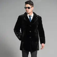 Кожаная куртка средней длины из искусственного меха норки, Мужская зимняя меховая кожаная куртка, Мужская свободная Куртка jaqueta de couro B119