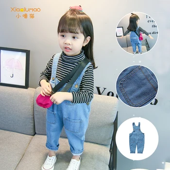 

Baby Girl Jeans Jeans Girls Pants Elastic Waist Children's Jeans with Holes Autumn Baby Girl Novel Clothes Strap XIAO LU MAO