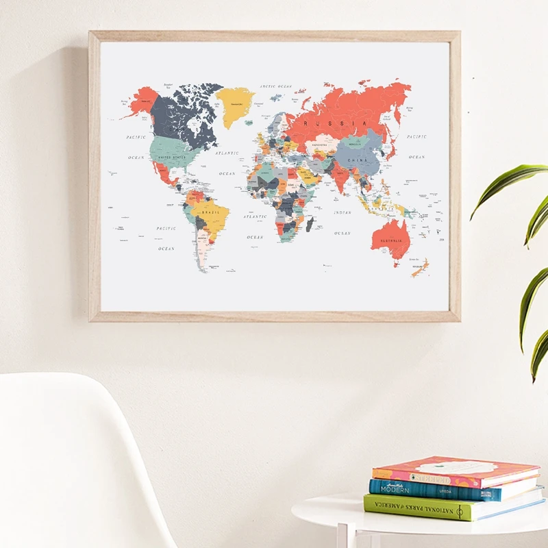 World map Canvas Prints Happy Colors Home Decor
