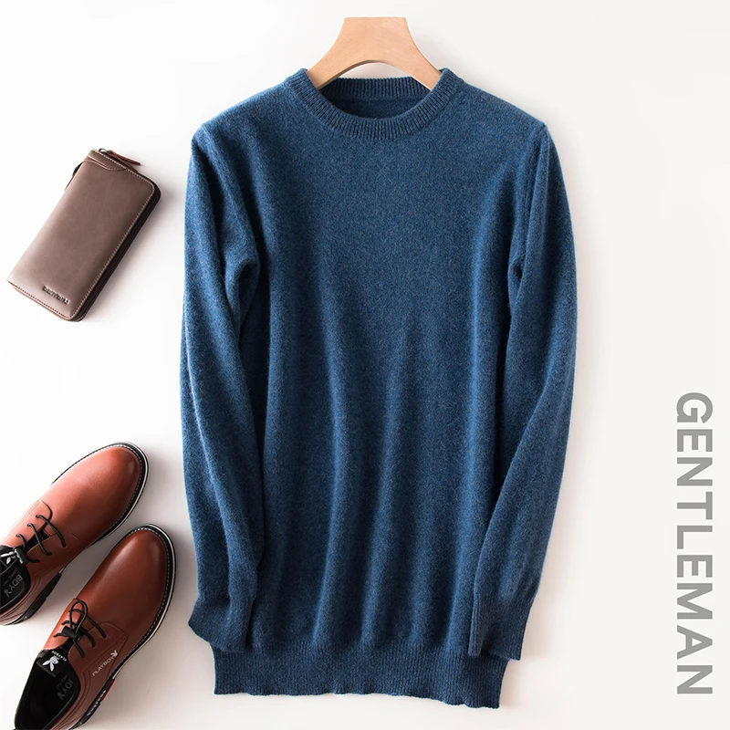 Zocpt осенне-зимний кашемировый мужской свитер с круглым вырезом, повседневный однотонный мужской шерстяной пуловер для мужчин, брендовая теплая вязаная одежда, топы - Цвет: Flower Blue