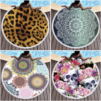 

Large Round 150Cm Mandala Beach Towel Flowers Strandlaken Sea Wave Beach Towels Yoga Summer Beach Mat Toallas Playa Bath Towels
