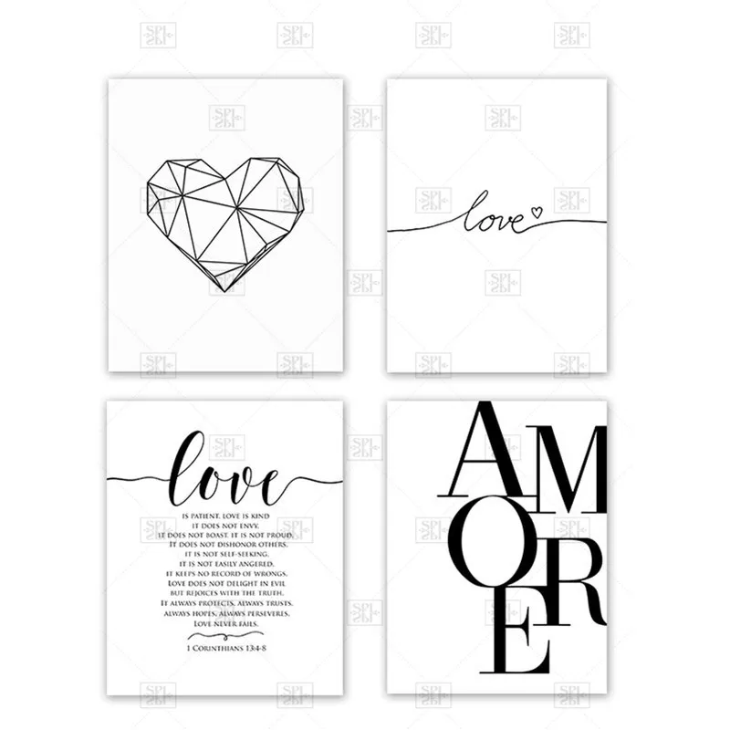 

Scandinavian Style Love Poster Black and White Canvas Painting Amore Wall Pictures For Living Room Nordic Decoration Home Art