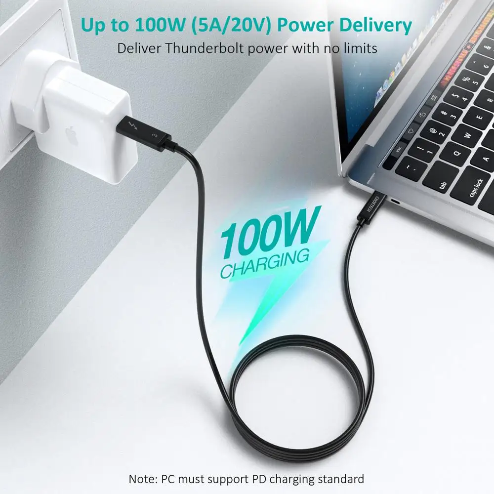 Кабель Choetech Thunderbolt 3 2 м экран 6 5f 40 Гбит/с 100 Вт 5А/20 в поддержка 5K UHD или 4K 60 Гц USB Type C