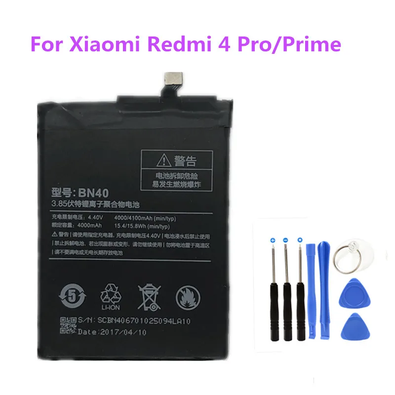 

Built-in Phone Battery lithium Replaceme batteries BN40 4000mAh For Xiaomi Mi hongmi Redrice Redmi 4 Pro Prime + Free Tools