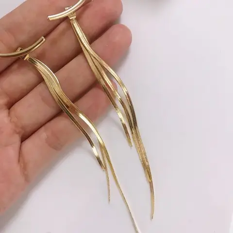 Gold Color Bar Long Thread Tassel Drop Earrings for Women Glossy Arc Geometric Korean Fashion Jewelry Dropshipping 2021