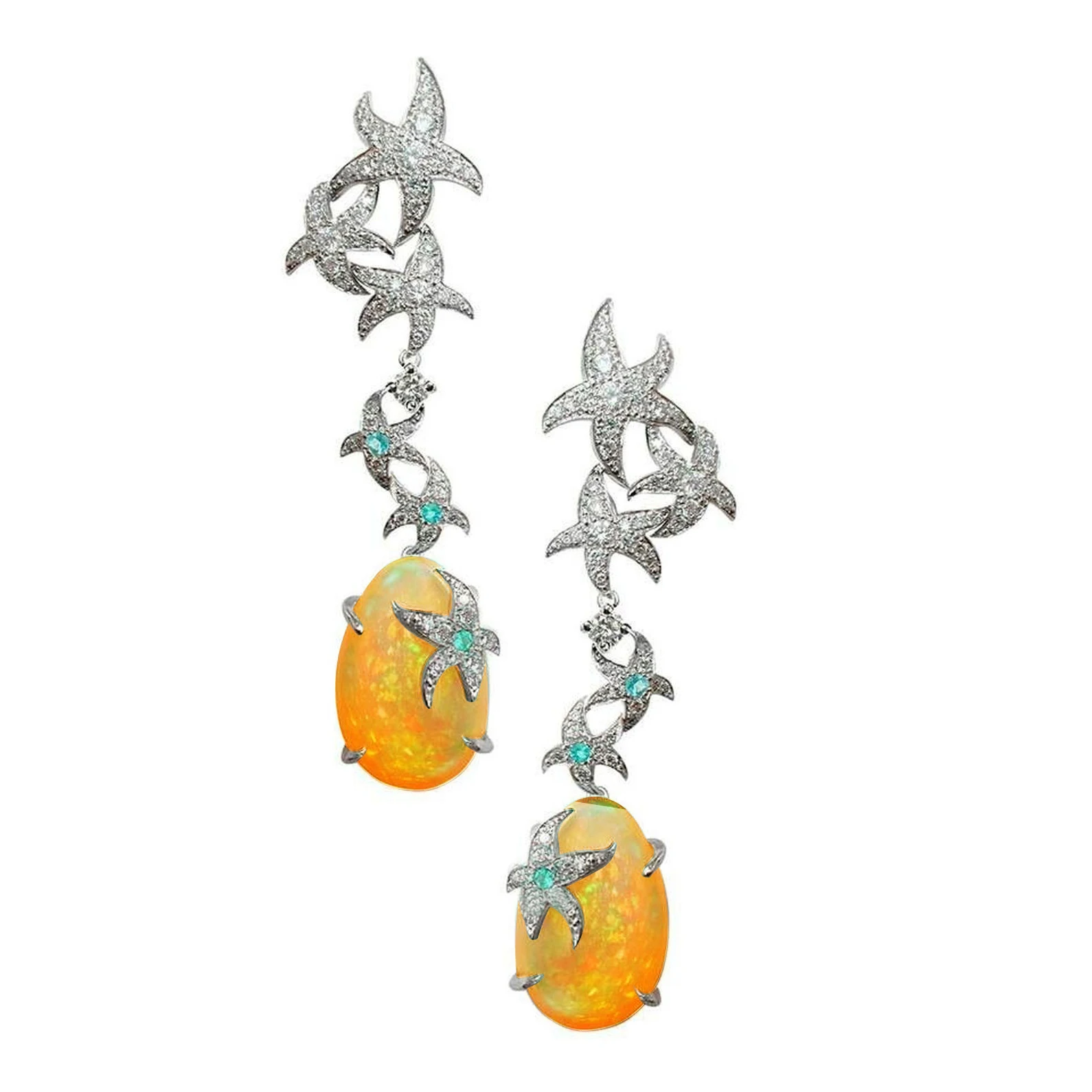 Модные серьги Ocean World Starfish Ms. пляжный цвет желтый драгоценный камень