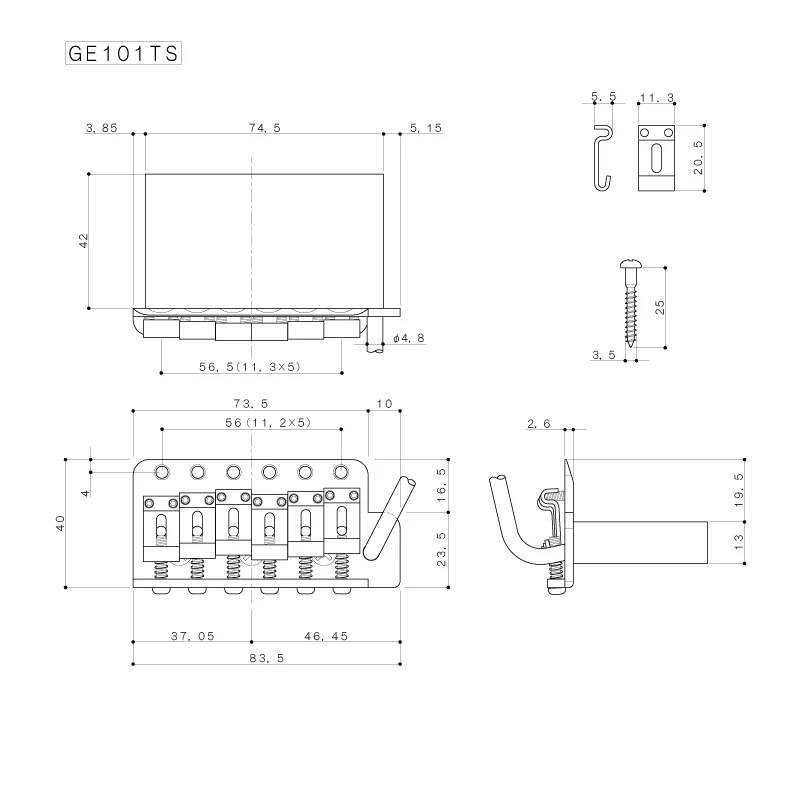 Gotoh GE101TS тремоло мост Страт винтажный стиль, состаренный хром