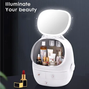 

LED Light Makeup Mirror Storage Box Beauty Box Skin Care Product Storage Box Storage Box Double Mirror Makeup Storage Box