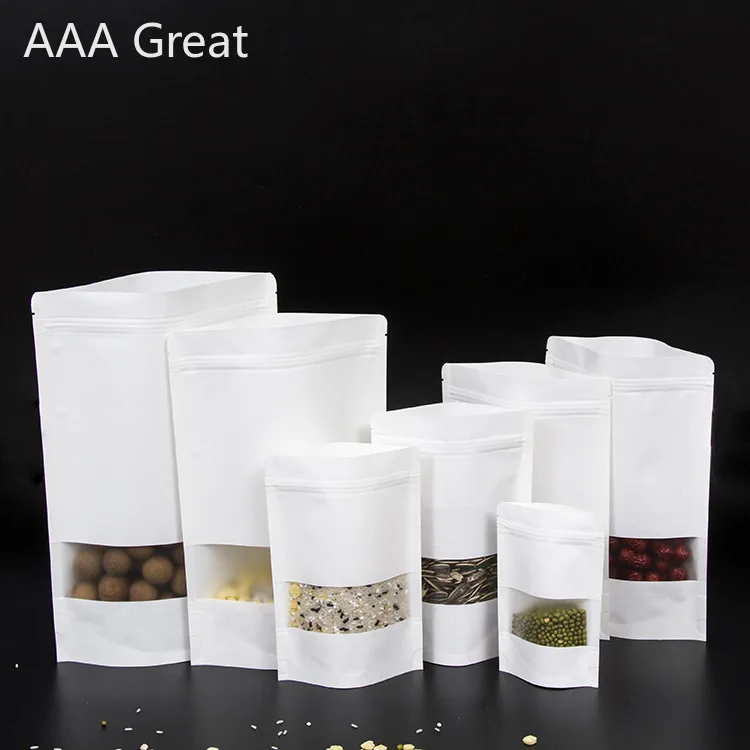 

100Pcs/Lot Packing Zip Lock Kraft Paper Window Bag Stand Up Gift Dried Food Fruit Tea Packaging Pouches Zipper Self Sealing Bags