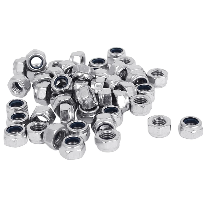 100 Pcs 304 Stainless Steel Nylock Nylon Insert Hex Lock Nuts, 50Pcs M5 X 0.8Mm& 50Pcs M6 X 1Mm