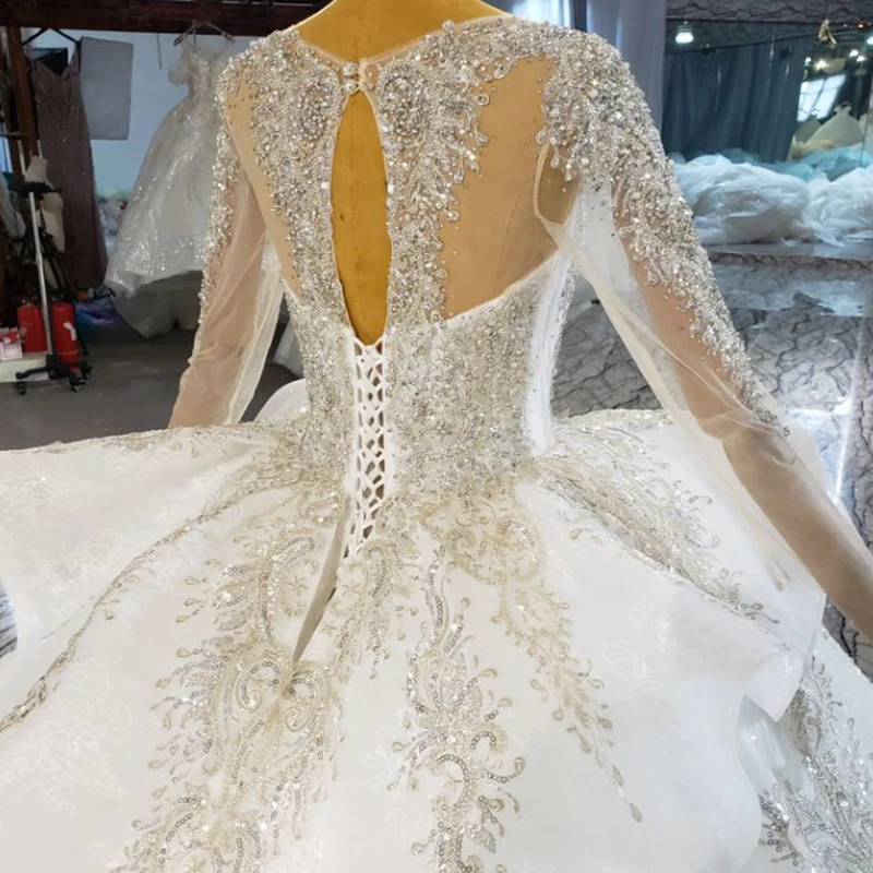 HTL2260 Lace Applique Wedding Dresses With Long Sleeves Shiny Ball Gown Wedding Dresses 2021 New Robe De MariéE BohèMe ChampêTre 6