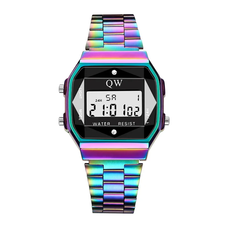 2019 QW спортивные модные кварцевые цветные часы Led из нержавеющей стали для женщин
