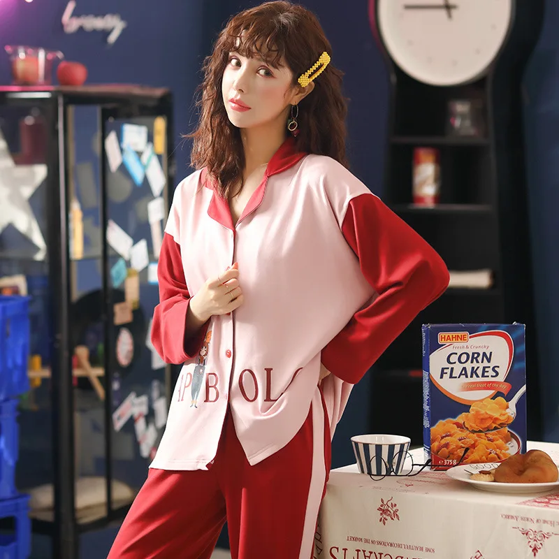 

Pajamas Women's Spring And Autumn 100% Pure Cotton Pajamas Long Sleeve Korean-style Women's Thin Nursing Home Wear Two-Piece Set