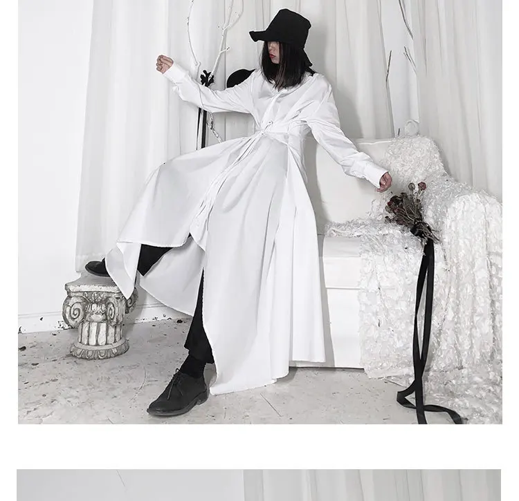 SHENGPALAE Весна Новая мода отложной воротник Длинные Рукава Vestidos черное необычное женское свободное платье Tide 5D282