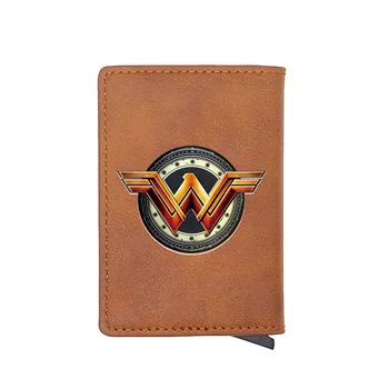 

2021 New Arrival Wonder Woman Digital Printing Brown Leather Card Holder Wallet Men Women Fashion Short Purse Best Gift